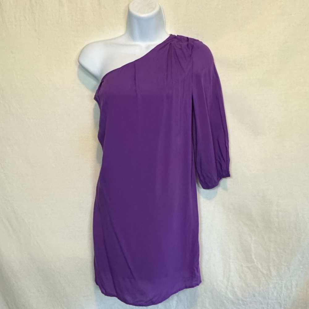 E-50 Audrey 3+1 Purple Asymmetrical‎ Lined MIDI Dress Size S